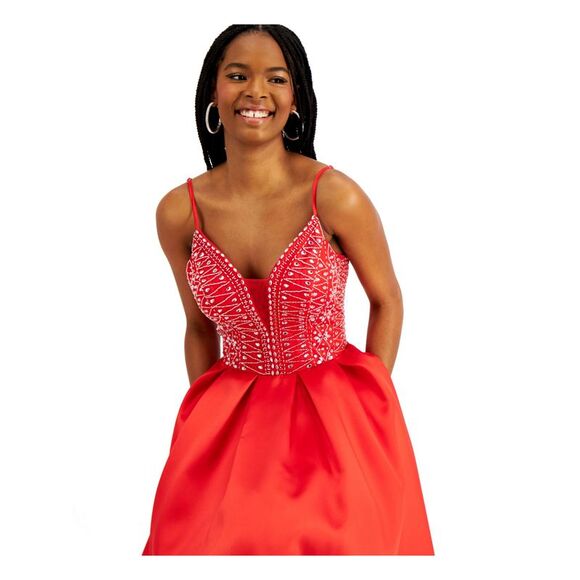 B DARLIN Womens Spaghetti Strap V Neck Full-Length Prom Fit + Flare Dress - Picture 3 of 4